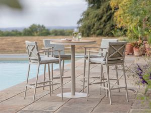 Bramblecrest RHS Wisley Round Bar Table with 4 Bar Stools – Mocha