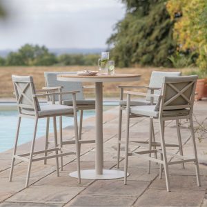 Bramblecrest RHS Wisley Round Bar Table with 4 Bar Stools – Mocha
