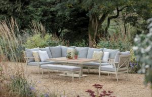 Bramblecrest RHS Wisley L-Shape Sofa Set with Adjustable Height Table – Mocha