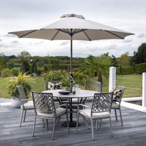 Hartman Avebury 6 Seat Round Dining Set with Parasol & Base