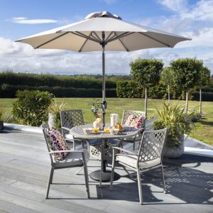 Hartman Avebury 4 Seat Round Dining Set with Parasol & Base