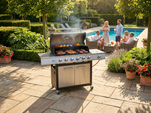 Rhyno Deluxe 6 Burner BBQ with Side Burner