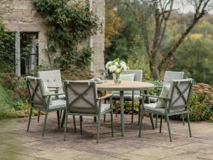 Bramblecrest RHS Wisley 6 Seat Elliptical Dining Set – Sage