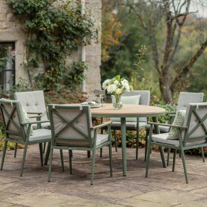 Bramblecrest RHS Wisley 6 Seat Elliptical Dining Set – Sage