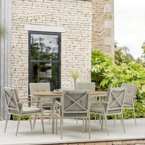 Bramblecrest RHS Wisley 6 Seat Elliptical Dining Set – Mocha