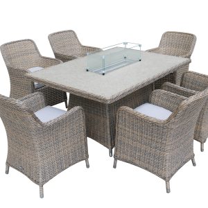 Estuary Collection – Royden 6 Seat Rectangular Dining Set with Fire Pit Table