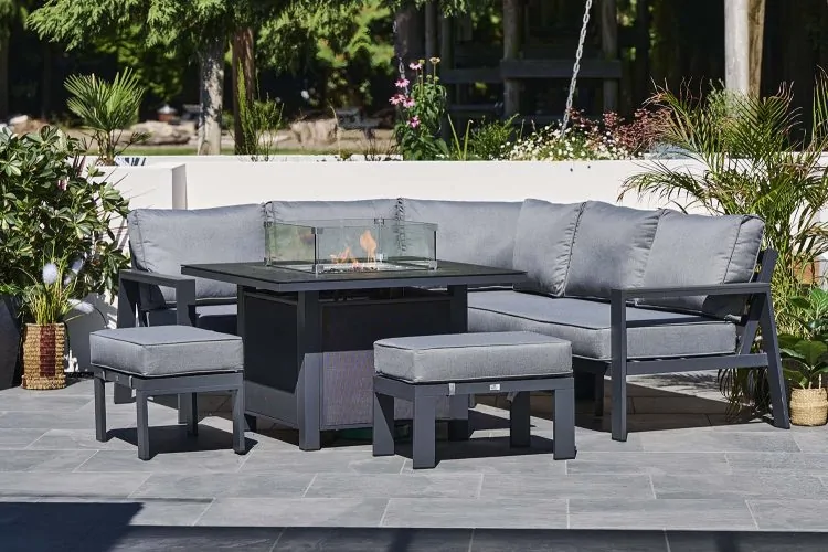 Supremo Melbury Mini Modular Corner Set with Firepit Table – Charcoal